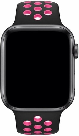 Sportbandje - Maat: S/M - Zwart + Roze - Geschikt voor Apple Watch 38mm / 40mm / 41mm / 42mm