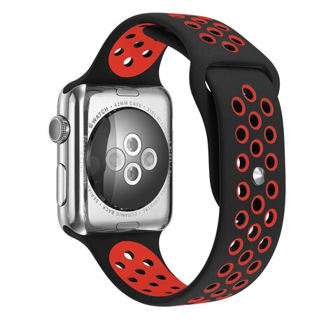 Sportbandje - Maat: S/M - Zwart + Rood - Geschikt voor Apple Watch 38mm / 40mm / 41mm / 42mm