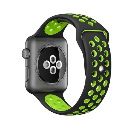 Sportbandje - Maat: S/M - Zwart + Groen - Geschikt voor Apple Watch 38mm / 40mm / 41mm / 42mm