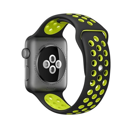 Sportbandje - Maat: S/M - Zwart + Geel - Geschikt voor Apple Watch 38mm / 40mm / 41mm / 42mm