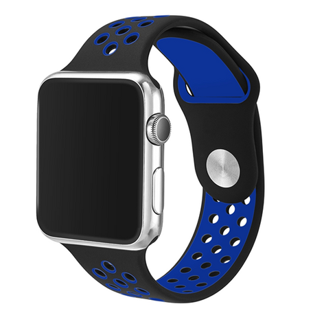 Sportbandje - Maat: S/M - Zwart + Blauw - Geschikt voor Apple Watch 38mm / 40mm / 41mm / 42mm