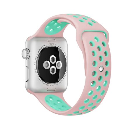 Sportbandje - Maat: S/M - Roze + Groen - Geschikt voor Apple Watch 38mm / 40mm / 41mm / 42mm