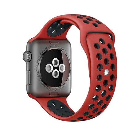 Sportbandje - Maat: S/M - Rood + Zwart - Geschikt voor Apple Watch 38mm / 40mm / 41mm / 42mm