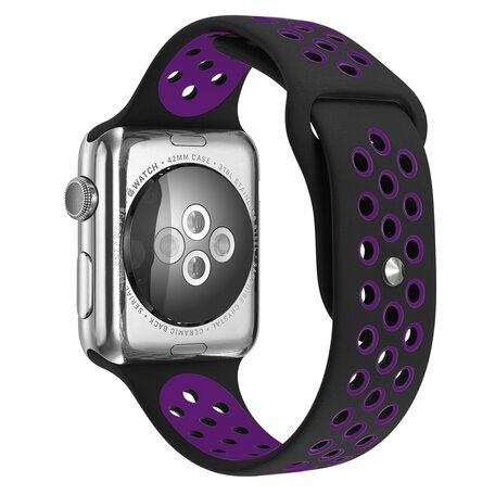 Sportbandje - Maat: S/M - Paars + Zwart - Geschikt voor Apple Watch 38mm / 40mm / 41mm / 42mm