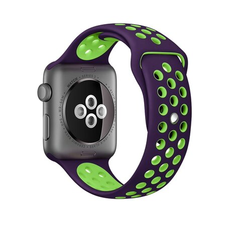 Sportbandje - Maat: S/M - Paars + Groen - Geschikt voor Apple Watch 38mm / 40mm / 41mm / 42mm