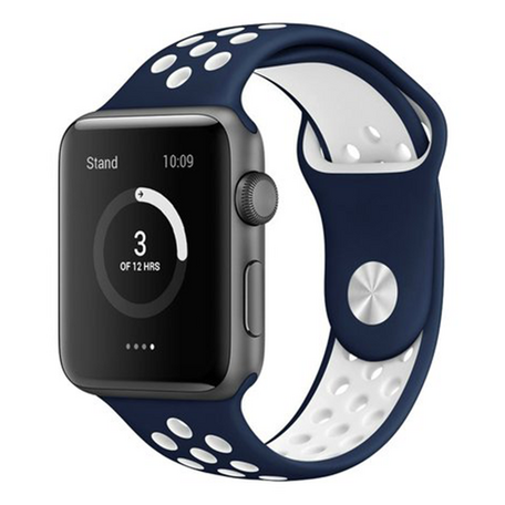 Sportbandje - Maat: S/M - Blauw + Wit - Geschikt voor Apple Watch 38mm / 40mm / 41mm / 42mm