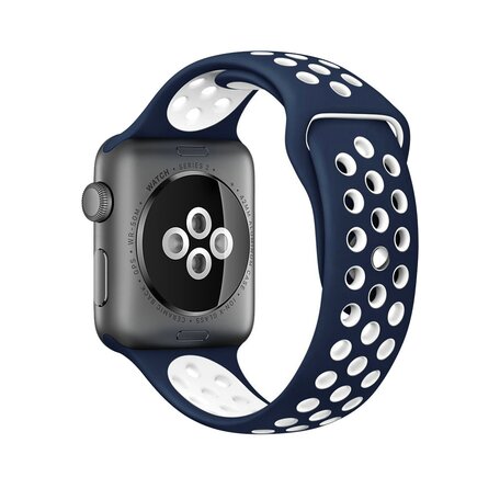 Sportbandje - Maat: S/M - Blauw + Wit - Geschikt voor Apple Watch 38mm / 40mm / 41mm / 42mm