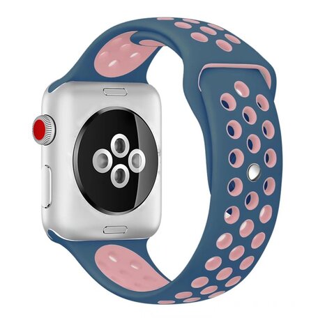 Sportbandje - Maat: S/M - Blauw + Roze - Geschikt voor Apple Watch 38mm / 40mm / 41mm / 42mm