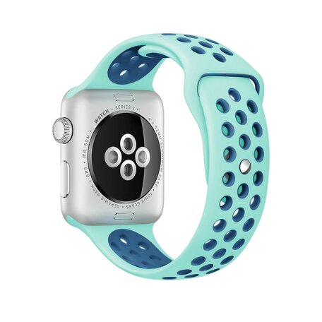 Sportbandje - Maat: S/M - Blauw + Groen - Geschikt voor Apple Watch 38mm / 40mm / 41mm / 42mm