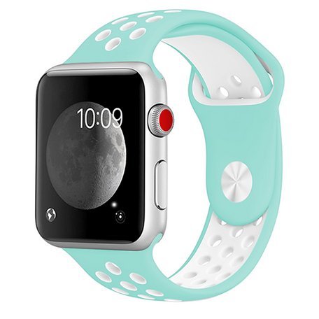 Sportbandje - Maat: M/L - Wit + Groen - Geschikt voor Apple Watch 38mm / 40mm / 41mm / 42mm