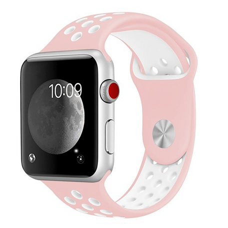 Sportbandje - Maat: M/L - Roze + Wit - Geschikt voor Apple Watch 38mm / 40mm / 41mm