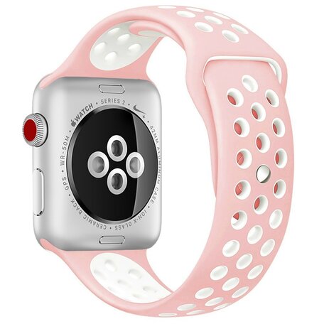 Sportbandje - Maat: M/L - Roze + Wit - Geschikt voor Apple Watch 38mm / 40mm / 41mm