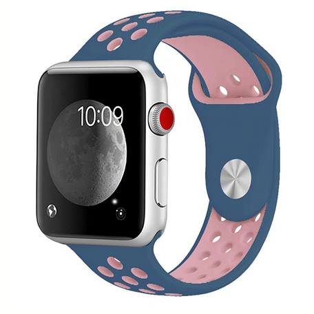 Sportbandje - Maat: M/L - Blauw + Roze - Geschikt voor Apple Watch 38mm / 40mm / 41mm / 42mm