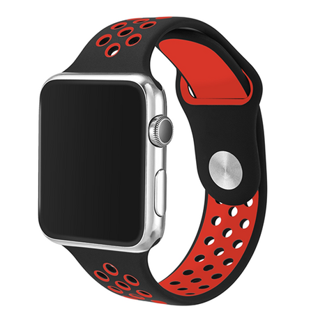 Sportbandje - Maat: S/M - Zwart + Rood - Geschikt voor Apple Watch 42mm / 44mm / 45mm / 46mm / 49mm