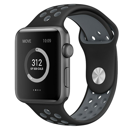 Sportbandje - Maat: S/M - Zwart + Grijs - Geschikt voor Apple Watch 42mm / 44mm / 45mm / 46mm / 49mm