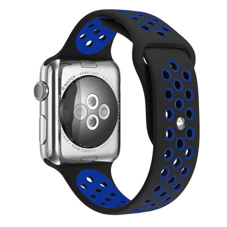 Sportbandje - Maat: S/M - Zwart + Blauw - Geschikt voor Apple Watch 42mm / 44mm / 45mm / 46mm / 49mm