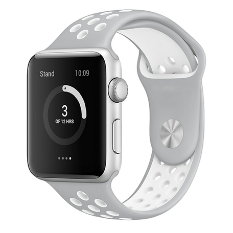 Sportbandje - Maat: S/M - Grijs + Wit - Geschikt voor Apple Watch 42mm / 44mm / 45mm / 46mm / 49mm