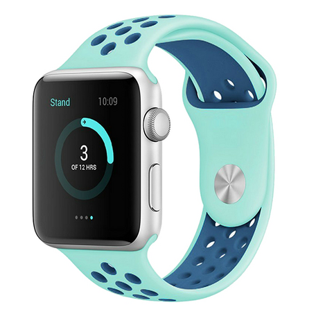 Sportbandje - Maat: S/M - Blauw + Groen - Geschikt voor Apple Watch 42mm / 44mm / 45mm / 46mm / 49mm