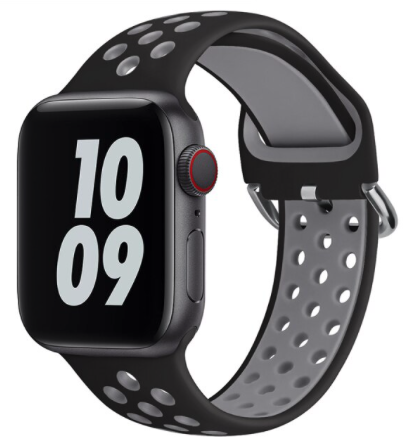 Siliconen sportband met gesp - Zwart + Grijs - Geschikt voor Apple Watch 38mm / 40mm / 41mm / 42mm