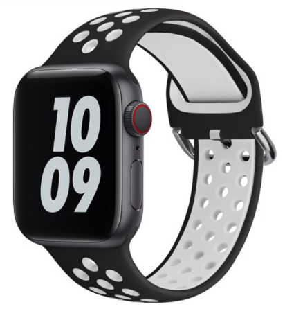 Siliconen sportband met gesp - Zwart + Wit - Geschikt voor Apple Watch 44mm / 45mm / 46mm / 49mm