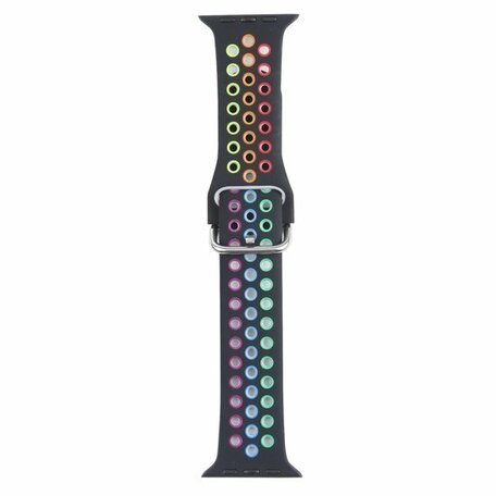 Siliconen sportband met gesp - Zwart + Multicolor - Geschikt voor Apple Watch 42mm / 44mm / 45mm / 46mm / 49mm