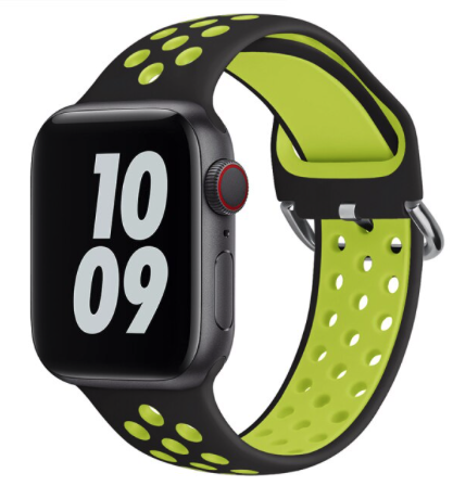 Siliconen sportband met gesp - Zwart + Geel - Geschikt voor Apple Watch 42mm / 44mm / 45mm / 46mm / 49mm