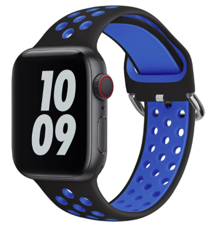 Siliconen sportband met gesp - Zwart + Blauw - Geschikt voor Apple Watch 42mm / 44mm / 45mm / 46mm / 49mm