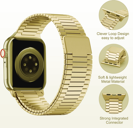 Magnetische stalen band - Zeer sterke magneet - Goud - Geschikt voor Apple Watch 42mm / 44mm / 45mm / 46mm / 49mm