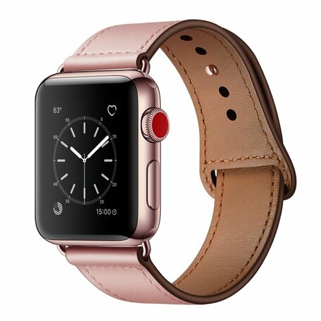 Leren bandje - Roze - Geschikt voor Apple Watch 42mm / 44mm / 45mm / 49mm