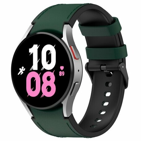 leer + siliconen bandje - Maat: large - Donkergroen - Samsung Galaxy watch 7 - 40mm & 44mm