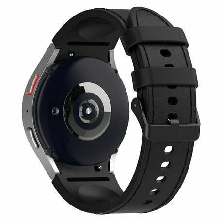 leer + siliconen bandje - Maat: large - Zwart - Samsung Galaxy watch 7 - 40mm & 44mm