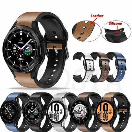 2 in 1 siliconen/ leren bandje - Grijs - Samsung Galaxy watch 7 - 40mm & 44mm