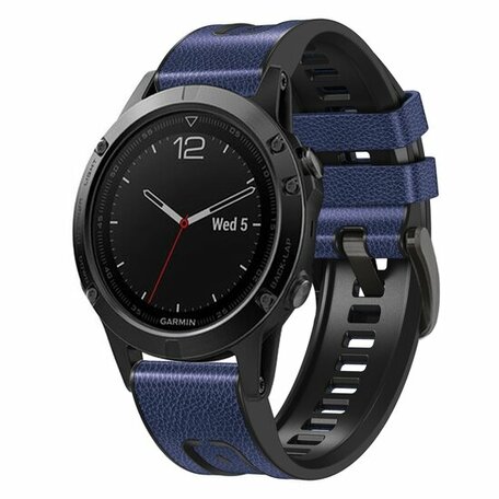 leer + siliconen bandje - Blauw - Garmin Epix Pro Gen 2 (51mm) / Quatix 7X / 6X & Tactix 7 (pro)