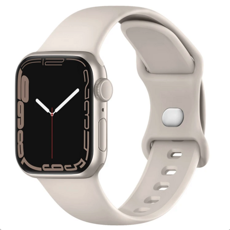 Siliconen sportbandje - Sterrenlicht / starlight - Maat: S/M - Geschikt voor Apple Watch 42mm / 44mm / 45mm / 46mm / 49mm