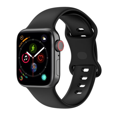 Siliconen sportbandje - Zwart - Maat: M/L - Geschikt voor Apple Watch 42mm / 44mm / 45mm / 46mm / 49mm