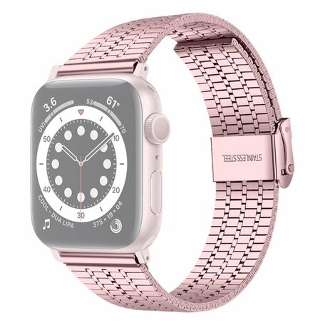 Metalen bandje - Rosé roze - Geschikt voor Apple watch 42mm / 44mm / 45mm / 46mm / 49mm