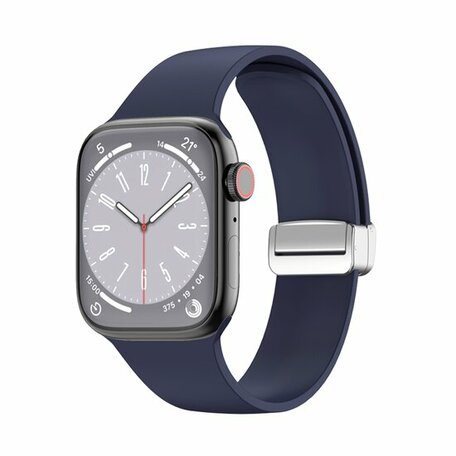 Siliconen bandje - Folding Buckle - Donkerblauw - Geschikt voor Apple Watch 44mm / 45mm / 46mm / 49mm