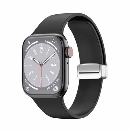 Siliconen bandje - Folding Buckle - Zwart - Geschikt voor Apple Watch 44mm / 45mm / 46mm / 49mm