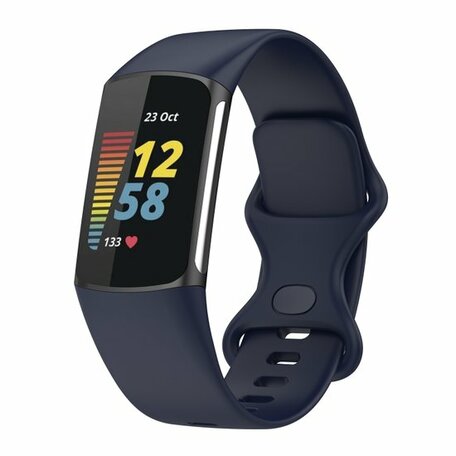 FitBit Charge 5 & 6 Sportbandje met dubbele lus - Donkerblauw - Maat: S