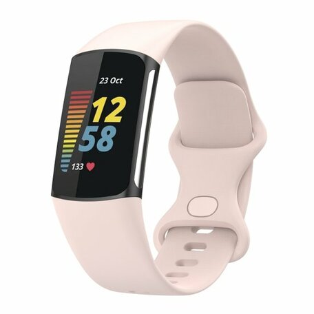 FitBit Charge 5 & 6 Sportbandje met dubbele lus - Zand roze - Maat: S