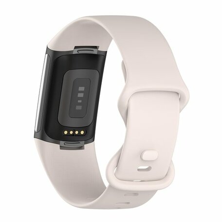 FitBit Charge 5 & 6 Sportbandje met dubbele lus - Maanwit - Maat: S