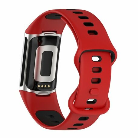 FitBit Charge 5 & 6 Sportbandje met dubbele lus - Rood / zwart - Tweekleurig - Maat: L