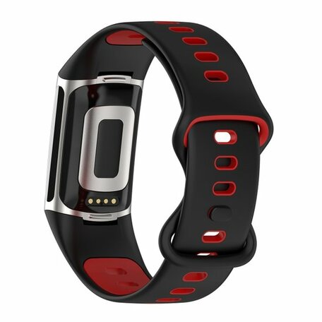 FitBit Charge 5 & 6 Sportbandje met dubbele lus - Zwart / rood - Tweekleurig - Maat: L