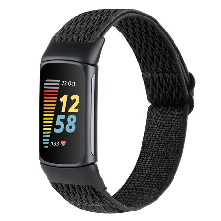 FitBit Charge 5 & 6 Elastische solo loop nylon bandje - Zwart