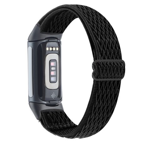 FitBit Charge 5 & 6 Elastische solo loop nylon bandje - Zwart