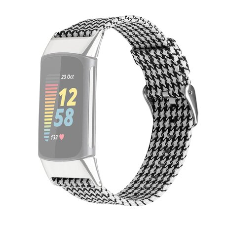 Fitbit Charge 5 & 6 Nylon bandje - Zwart / Wit