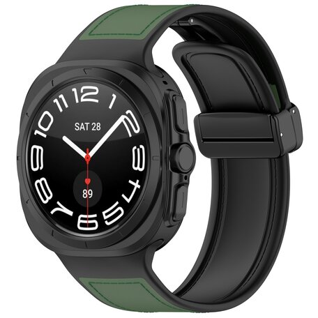 Hybrid leer + siliconen band - Donkergroen - Samsung Galaxy Watch Ultra 47mm