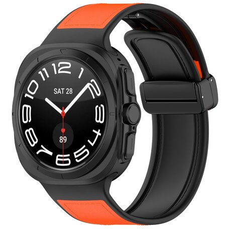 Hybrid leer + siliconen band - Oranje - Samsung Galaxy Watch Ultra 47mm