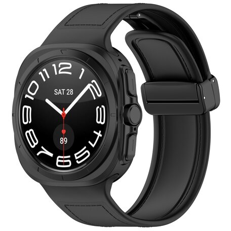 Hybrid leer + siliconen band - Zwart - Samsung Galaxy Watch Ultra 47mm