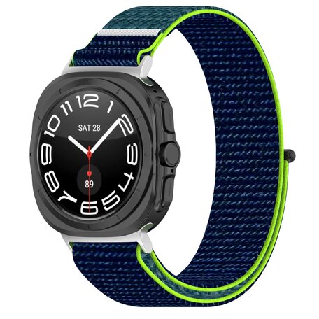 Nylon Sport loop bandje - Blauw met lime groen - Samsung Galaxy Watch Ultra 47mm